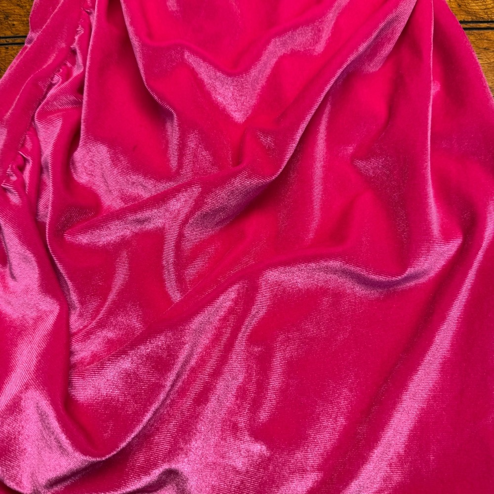 Lucy in the Sky Hot Pink Velvet‎ One Shoulder Ruched Mini Dress Size M - Picture 2 of 5